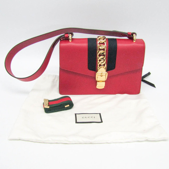 GUCCI Authentic Red Leather Sylvie Shoulder Bag - Picture 14 of 14